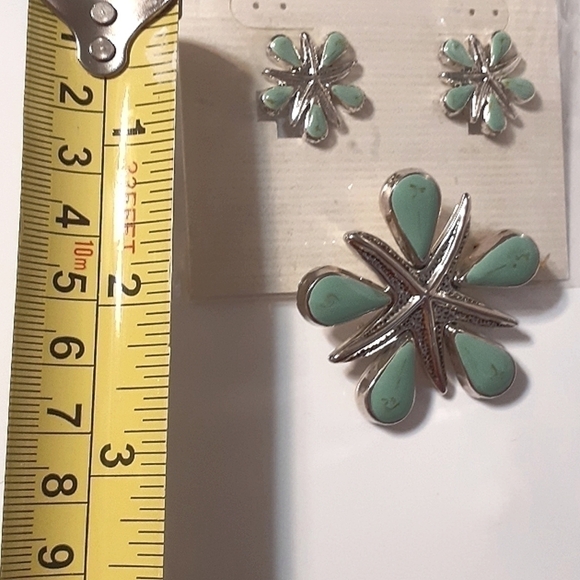 Vtg. AQUA Earrings & Necklace/BROOCH SET - Picture 6 of 7